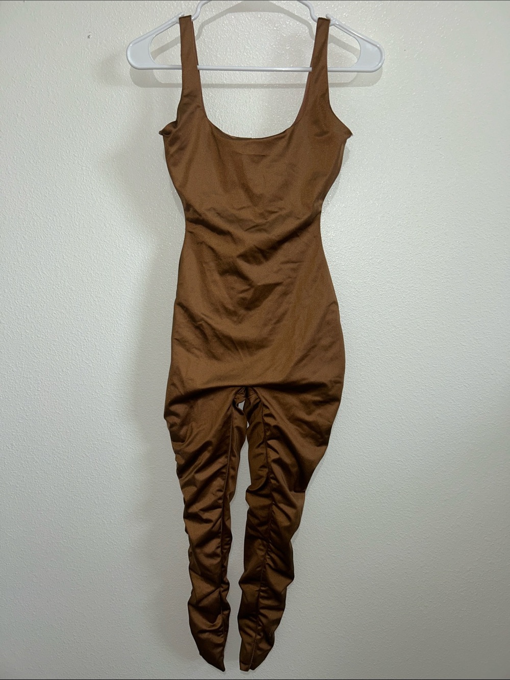 SKIMS Brown Scooped Neck Ruched Jumpsuit